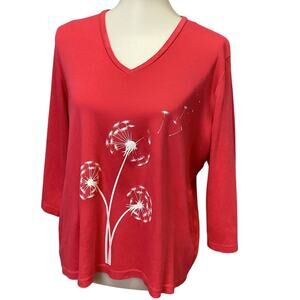 Hand Printed Upcycled Womens 2X Dandelion Make a Wish Long Sleeve Tee Shirt